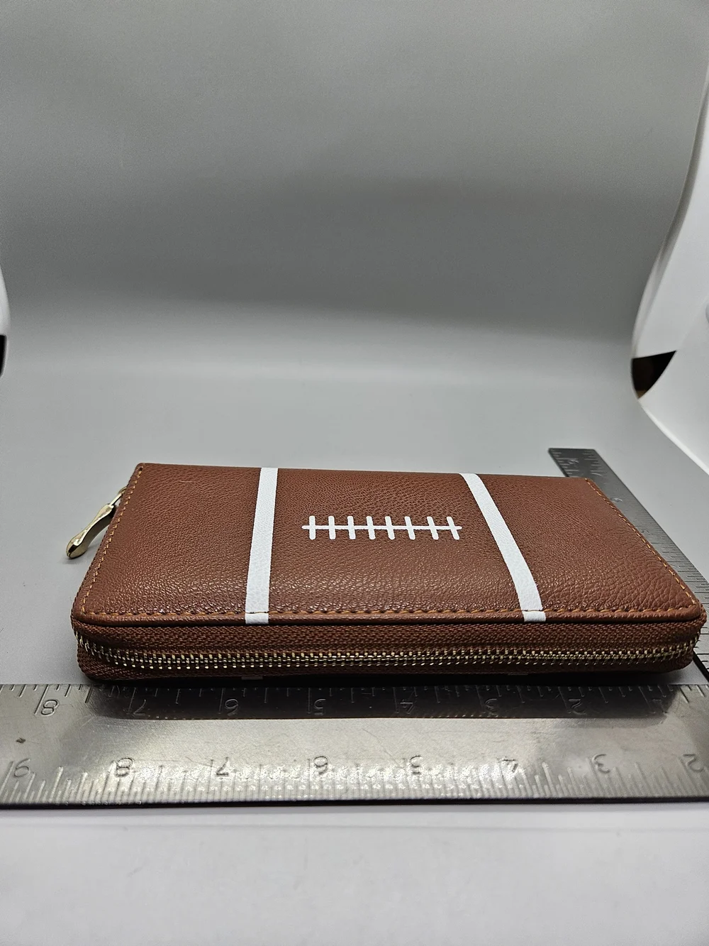 Women's Football Zip Around Wallet Clutch Brown Faux Leather Game Day Organizer